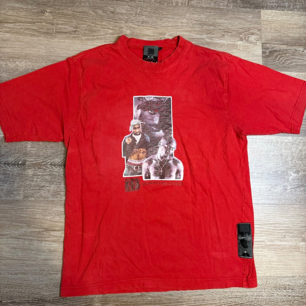 Makaveli Branded 2Pac Tupac Shakur Red Graphic Rap Tee Youth XL-20 Cotton